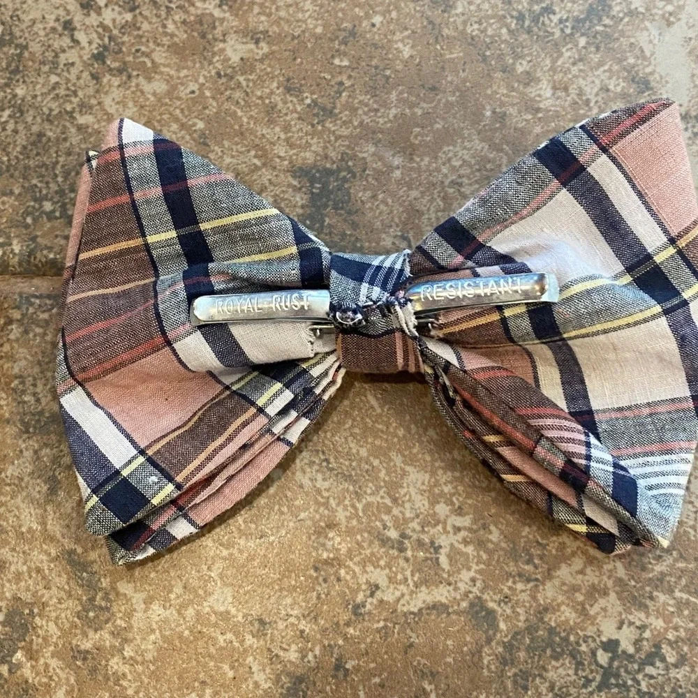 Vintage Bow Tie Mens Plaid Excellent Clip-On Pre-Tied Accessory